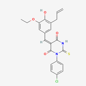 molecular formula C22H19ClN2O4S B5360603 (5E)-1-(4-Chlorophenyl)-5-{[3-ethoxy-4-hydroxy-5-(prop-2-EN-1-YL)phenyl]methylidene}-2-sulfanylidene-1,3-diazinane-4,6-dione 