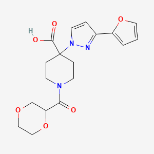 1-(1,4-dioxan-2-ylcarbonyl)-4-[3-(2-furyl)-1H-pyrazol-1-yl]piperidine-4-carboxylic acid