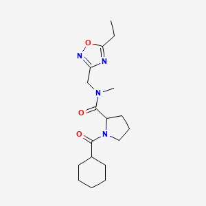 molecular formula C18H28N4O3 B5360718 1-(cyclohexylcarbonyl)-N-[(5-ethyl-1,2,4-oxadiazol-3-yl)methyl]-N-methylprolinamide 