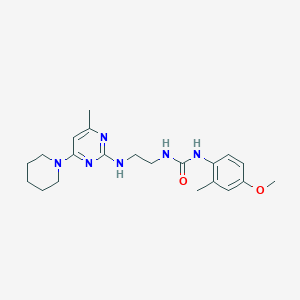 molecular formula C21H30N6O2 B5360917 N-(4-methoxy-2-methylphenyl)-N'-(2-{[4-methyl-6-(1-piperidinyl)-2-pyrimidinyl]amino}ethyl)urea 