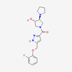 molecular formula C19H23FN4O3 B5361067 [5-[(2-fluorophenoxy)methyl]-1H-pyrazol-3-yl]-[(3S,4S)-3-hydroxy-4-pyrrolidin-1-ylpyrrolidin-1-yl]methanone 