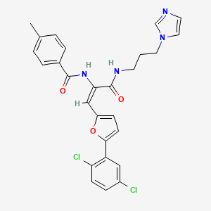 molecular formula C27H24Cl2N4O3 B5361432 N-[(1E)-1-[5-(2,5-dichlorophenyl)furan-2-yl]-3-{[3-(1H-imidazol-1-yl)propyl]amino}-3-oxoprop-1-en-2-yl]-4-methylbenzamide 