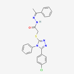 molecular formula C24H20ClN5OS B5366509 2-{[5-(4-chlorophenyl)-4-phenyl-4H-1,2,4-triazol-3-yl]thio}-N'-(1-phenylethylidene)acetohydrazide 