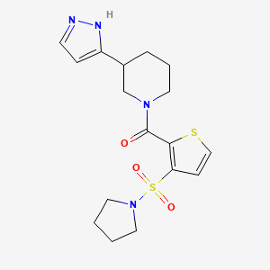 molecular formula C17H22N4O3S2 B5366543 3-(1H-pyrazol-5-yl)-1-{[3-(pyrrolidin-1-ylsulfonyl)-2-thienyl]carbonyl}piperidine 