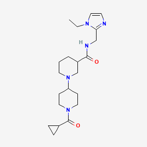 molecular formula C21H33N5O2 B5366554 1'-(cyclopropylcarbonyl)-N-[(1-ethyl-1H-imidazol-2-yl)methyl]-1,4'-bipiperidine-3-carboxamide 