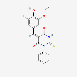 molecular formula C20H17IN2O4S B5366666 5-(3-ethoxy-4-hydroxy-5-iodobenzylidene)-1-(4-methylphenyl)-2-thioxodihydro-4,6(1H,5H)-pyrimidinedione 