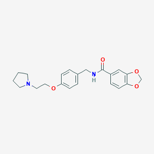 molecular formula C21H24N2O4 B053667 N-((4-(2-(1-Pyrrolidinyl)ethoxy)phenyl)methyl)-1,3-benzodioxole-5-carboxamide CAS No. 122892-32-4
