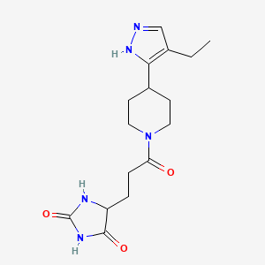 molecular formula C16H23N5O3 B5366769 5-{3-[4-(4-ethyl-1H-pyrazol-5-yl)piperidin-1-yl]-3-oxopropyl}imidazolidine-2,4-dione 