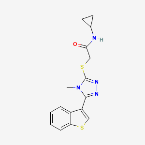 molecular formula C16H16N4OS2 B5366791 2-{[5-(1-benzothiophen-3-yl)-4-methyl-4H-1,2,4-triazol-3-yl]sulfanyl}-N-cyclopropylacetamide 