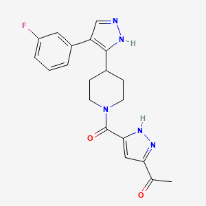 molecular formula C20H20FN5O2 B5366859 1-[5-({4-[4-(3-fluorophenyl)-1H-pyrazol-5-yl]piperidin-1-yl}carbonyl)-1H-pyrazol-3-yl]ethanone 