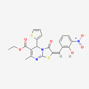 molecular formula C21H17N3O6S2 B5367220 ethyl 2-(2-hydroxy-3-nitrobenzylidene)-7-methyl-3-oxo-5-(2-thienyl)-2,3-dihydro-5H-[1,3]thiazolo[3,2-a]pyrimidine-6-carboxylate 