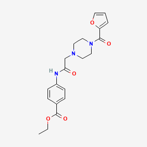 molecular formula C20H23N3O5 B5367264 ethyl 4-({[4-(2-furoyl)-1-piperazinyl]acetyl}amino)benzoate 