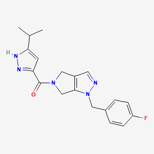 molecular formula C19H20FN5O B5367442 1-(4-fluorobenzyl)-5-[(3-isopropyl-1H-pyrazol-5-yl)carbonyl]-1,4,5,6-tetrahydropyrrolo[3,4-c]pyrazole 