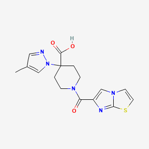 molecular formula C16H17N5O3S B5367471 1-(imidazo[2,1-b][1,3]thiazol-6-ylcarbonyl)-4-(4-methyl-1H-pyrazol-1-yl)piperidine-4-carboxylic acid 