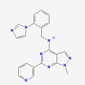 molecular formula C21H18N8 B5367583 N-[2-(1H-imidazol-1-yl)benzyl]-1-methyl-6-(3-pyridinyl)-1H-pyrazolo[3,4-d]pyrimidin-4-amine 