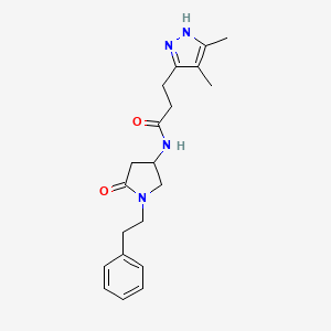 molecular formula C20H26N4O2 B5367647 3-(4,5-dimethyl-1H-pyrazol-3-yl)-N-[5-oxo-1-(2-phenylethyl)pyrrolidin-3-yl]propanamide 