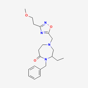 molecular formula C20H28N4O3 B5368025 4-benzyl-3-ethyl-1-{[3-(2-methoxyethyl)-1,2,4-oxadiazol-5-yl]methyl}-1,4-diazepan-5-one 