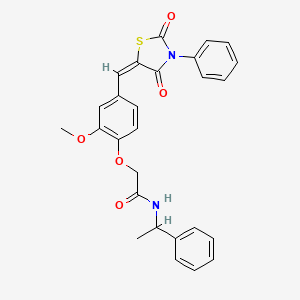 molecular formula C27H24N2O5S B5368030 2-{4-[(2,4-dioxo-3-phenyl-1,3-thiazolidin-5-ylidene)methyl]-2-methoxyphenoxy}-N-(1-phenylethyl)acetamide 