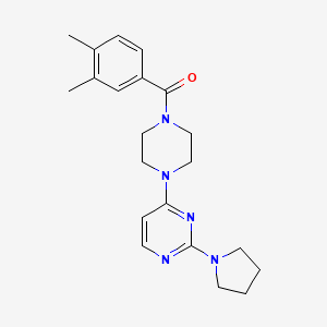 molecular formula C21H27N5O B5368174 4-[4-(3,4-dimethylbenzoyl)-1-piperazinyl]-2-(1-pyrrolidinyl)pyrimidine 