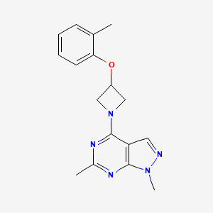 molecular formula C17H19N5O B5368194 1,6-dimethyl-4-[3-(2-methylphenoxy)-1-azetidinyl]-1H-pyrazolo[3,4-d]pyrimidine 