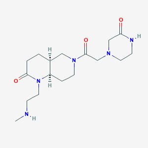 molecular formula C17H29N5O3 B5368354 rel-(4aS,8aR)-1-[2-(methylamino)ethyl]-6-[(3-oxo-1-piperazinyl)acetyl]octahydro-1,6-naphthyridin-2(1H)-one dihydrochloride 