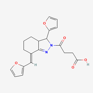 molecular formula C20H20N2O5 B5368387 4-[(7E)-3-(furan-2-yl)-7-(furan-2-ylmethylidene)-3,3a,4,5,6,7-hexahydro-2H-indazol-2-yl]-4-oxobutanoic acid 