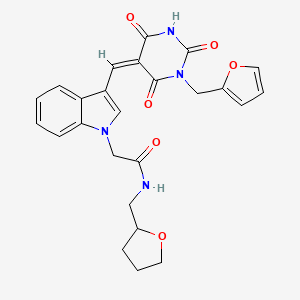 molecular formula C25H24N4O6 B5368534 2-(3-{(Z)-[1-(furan-2-ylmethyl)-2,4,6-trioxotetrahydropyrimidin-5(2H)-ylidene]methyl}-1H-indol-1-yl)-N-(tetrahydrofuran-2-ylmethyl)acetamide 