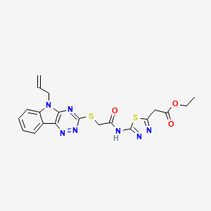 molecular formula C20H19N7O3S2 B5368686 ethyl [5-({[(5-allyl-5H-[1,2,4]triazino[5,6-b]indol-3-yl)thio]acetyl}amino)-1,3,4-thiadiazol-2-yl]acetate 