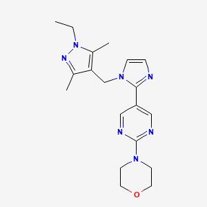 molecular formula C19H25N7O B5369003 4-(5-{1-[(1-ethyl-3,5-dimethyl-1H-pyrazol-4-yl)methyl]-1H-imidazol-2-yl}pyrimidin-2-yl)morpholine 