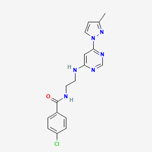 molecular formula C17H17ClN6O B5369026 4-chloro-N-(2-{[6-(3-methyl-1H-pyrazol-1-yl)-4-pyrimidinyl]amino}ethyl)benzamide 