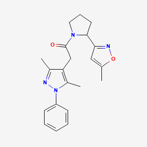 molecular formula C21H24N4O2 B5369056 3-{1-[(3,5-dimethyl-1-phenyl-1H-pyrazol-4-yl)acetyl]-2-pyrrolidinyl}-5-methylisoxazole 