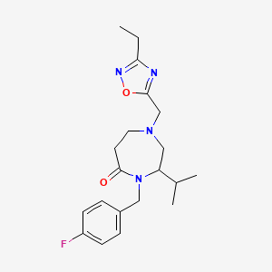 molecular formula C20H27FN4O2 B5369212 1-[(3-ethyl-1,2,4-oxadiazol-5-yl)methyl]-4-(4-fluorobenzyl)-3-isopropyl-1,4-diazepan-5-one 