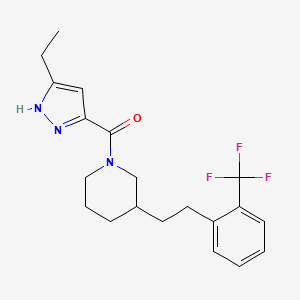 molecular formula C20H24F3N3O B5369327 1-[(3-ethyl-1H-pyrazol-5-yl)carbonyl]-3-{2-[2-(trifluoromethyl)phenyl]ethyl}piperidine 