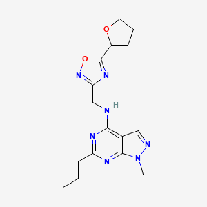 molecular formula C16H21N7O2 B5369358 1-methyl-6-propyl-N-{[5-(tetrahydro-2-furanyl)-1,2,4-oxadiazol-3-yl]methyl}-1H-pyrazolo[3,4-d]pyrimidin-4-amine 