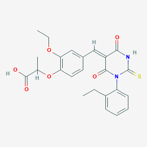 molecular formula C24H24N2O6S B5369431 2-(2-ethoxy-4-{[1-(2-ethylphenyl)-4,6-dioxo-2-thioxotetrahydro-5(2H)-pyrimidinylidene]methyl}phenoxy)propanoic acid 