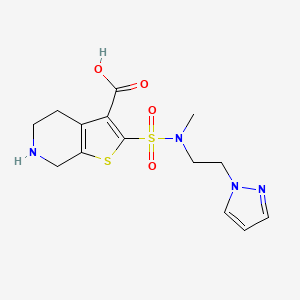 molecular formula C14H18N4O4S2 B5369637 2-({methyl[2-(1H-pyrazol-1-yl)ethyl]amino}sulfonyl)-4,5,6,7-tetrahydrothieno[2,3-c]pyridine-3-carboxylic acid 