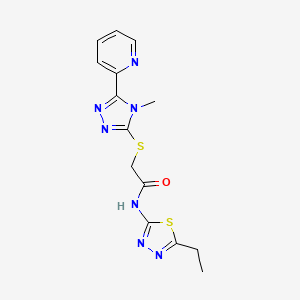 molecular formula C14H15N7OS2 B5369717 N-(5-ethyl-1,3,4-thiadiazol-2-yl)-2-{[4-methyl-5-(2-pyridinyl)-4H-1,2,4-triazol-3-yl]thio}acetamide 