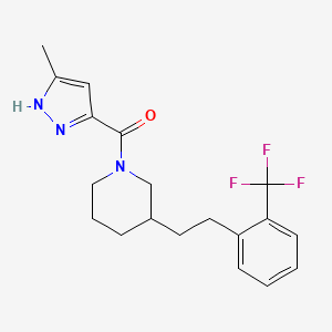 molecular formula C19H22F3N3O B5369986 1-[(3-methyl-1H-pyrazol-5-yl)carbonyl]-3-{2-[2-(trifluoromethyl)phenyl]ethyl}piperidine 