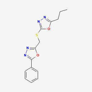 molecular formula C14H14N4O2S B5370414 2-phenyl-5-{[(5-propyl-1,3,4-oxadiazol-2-yl)thio]methyl}-1,3,4-oxadiazole 