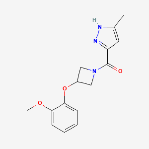 molecular formula C15H17N3O3 B5370557 5-{[3-(2-methoxyphenoxy)azetidin-1-yl]carbonyl}-3-methyl-1H-pyrazole 