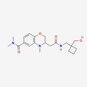 molecular formula C20H29N3O4 B5370896 3-[2-({[1-(hydroxymethyl)cyclobutyl]methyl}amino)-2-oxoethyl]-N,N,4-trimethyl-3,4-dihydro-2H-1,4-benzoxazine-6-carboxamide 