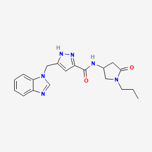 molecular formula C19H22N6O2 B5371265 5-(1H-benzimidazol-1-ylmethyl)-N-(5-oxo-1-propylpyrrolidin-3-yl)-1H-pyrazole-3-carboxamide 