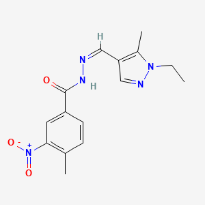 molecular formula C15H17N5O3 B5371573 N'-[(1-ethyl-5-methyl-1H-pyrazol-4-yl)methylene]-4-methyl-3-nitrobenzohydrazide 