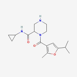 molecular formula C17H25N3O3 B5371958 N-cyclopropyl-1-(5-isopropyl-2-methyl-3-furoyl)-2-piperazinecarboxamide 