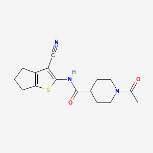 molecular formula C16H19N3O2S B5372336 1-acetyl-N-(3-cyano-5,6-dihydro-4H-cyclopenta[b]thien-2-yl)-4-piperidinecarboxamide 