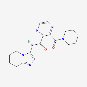 molecular formula C18H22N6O2 B5372402 3-(piperidin-1-ylcarbonyl)-N-(5,6,7,8-tetrahydroimidazo[1,2-a]pyridin-3-yl)pyrazine-2-carboxamide 