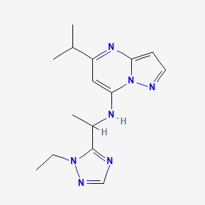 molecular formula C15H21N7 B5372414 N-[1-(1-ethyl-1H-1,2,4-triazol-5-yl)ethyl]-5-isopropylpyrazolo[1,5-a]pyrimidin-7-amine 