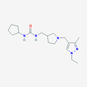 molecular formula C18H31N5O B5372453 N-cyclopentyl-N'-({1-[(1-ethyl-3-methyl-1H-pyrazol-4-yl)methyl]pyrrolidin-3-yl}methyl)urea 