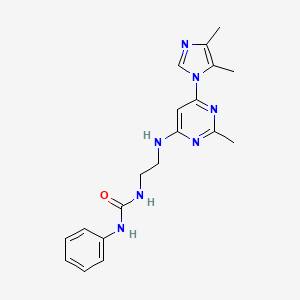 molecular formula C19H23N7O B5372590 N-(2-{[6-(4,5-dimethyl-1H-imidazol-1-yl)-2-methyl-4-pyrimidinyl]amino}ethyl)-N'-phenylurea 