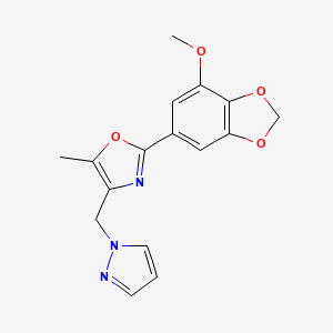 molecular formula C16H15N3O4 B5372600 2-(7-methoxy-1,3-benzodioxol-5-yl)-5-methyl-4-(1H-pyrazol-1-ylmethyl)-1,3-oxazole 